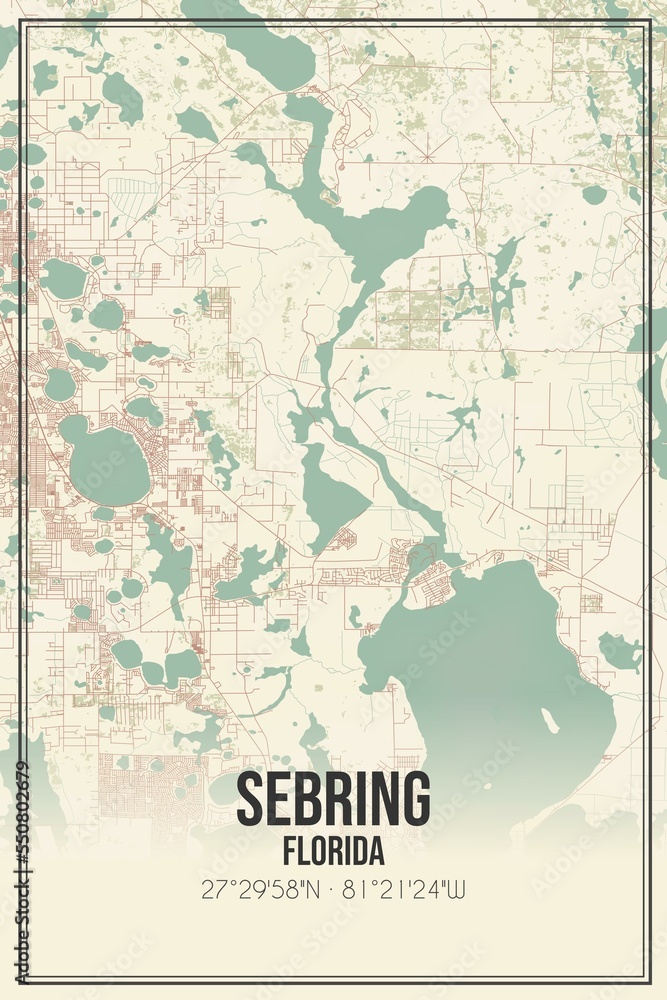 Fototapeta premium Retro US city map of Sebring, Florida. Vintage street map.