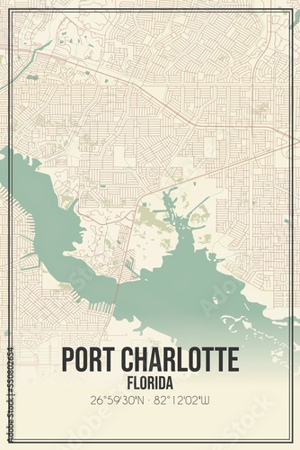 Retro US city map of Port Charlotte, Florida. Vintage street map. photo