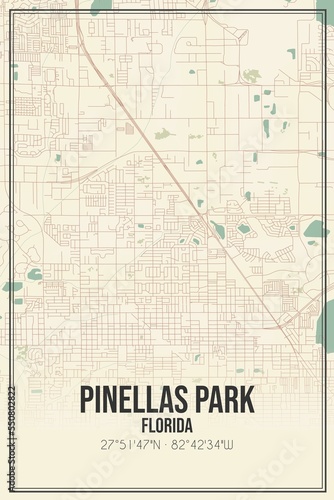Retro US city map of Pinellas Park, Florida. Vintage street map. photo