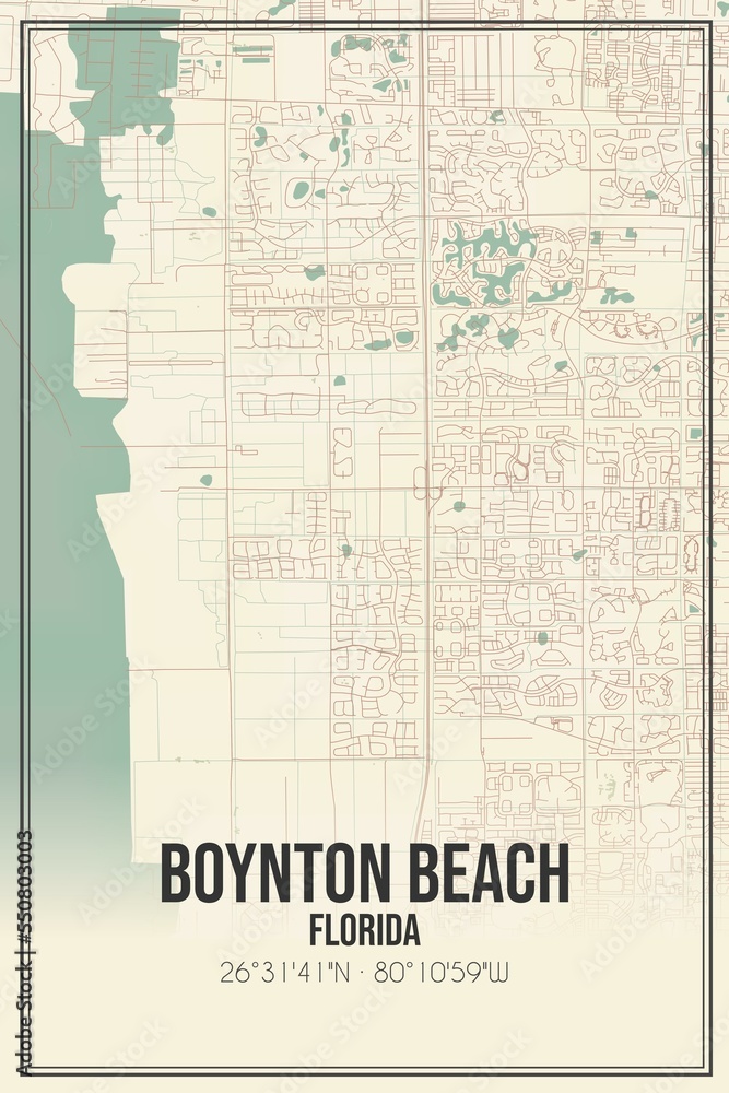 Retro US city map of Boynton Beach, Florida. Vintage street map.