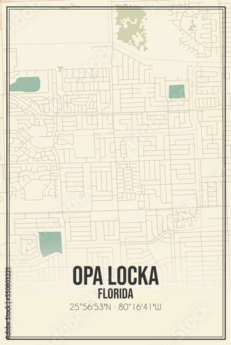 Retro US city map of Opa Locka, Florida. Vintage street map. photo