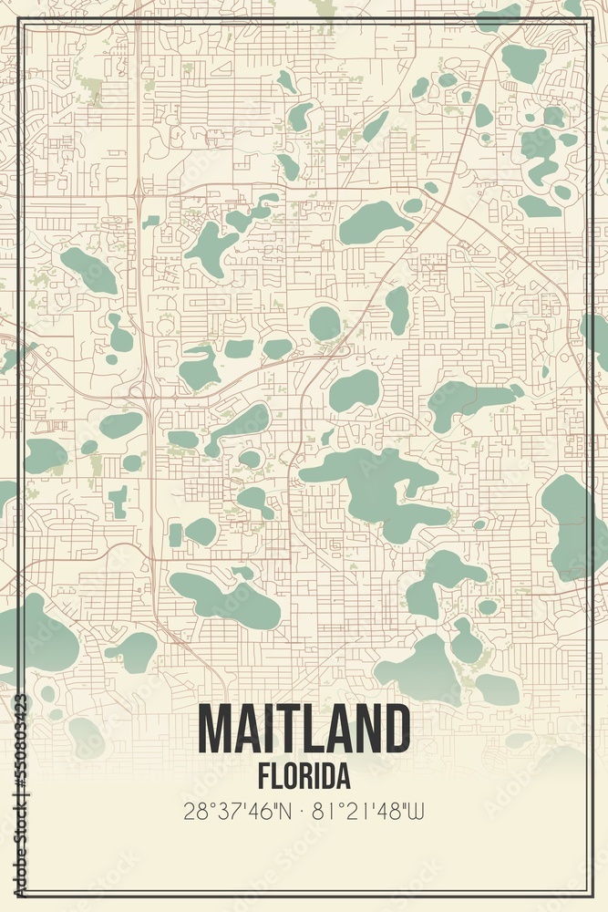 Retro US city map of Maitland, Florida. Vintage street map. Stock Illustration Adobe Stock