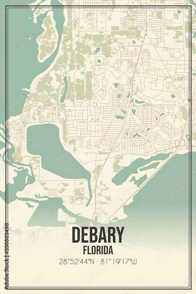 Obraz premium Retro US city map of Debary, Florida. Vintage street map.