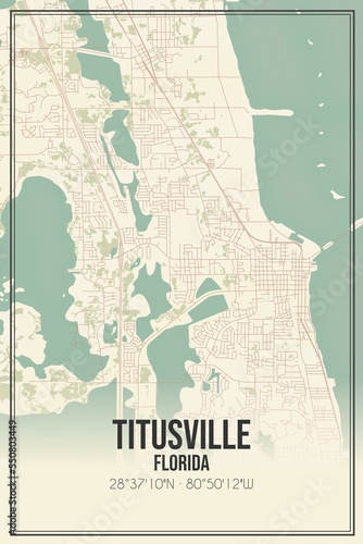 Retro US city map of Titusville, Florida. Vintage street map. photo