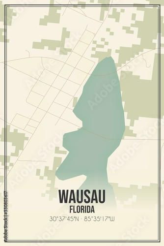 Retro US city map of Wausau, Florida. Vintage street map. photo