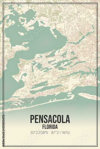 Retro US city map of Pensacola, Florida. Vintage street map. photo
