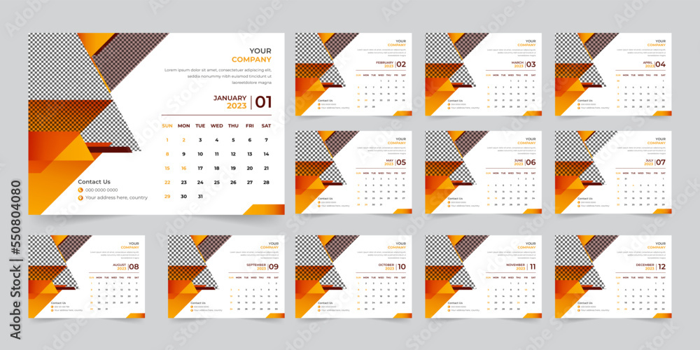Modern 2023 new year desk calendar design template Vector, Creative high-quality print-ready calendar design template