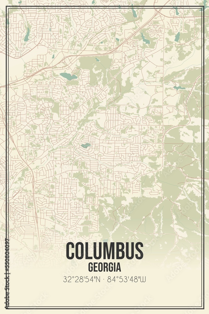 Fototapeta premium Retro US city map of Columbus, Georgia. Vintage street map.