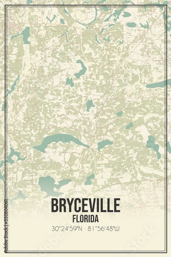 Retro US city map of Bryceville  Florida. Vintage street map.