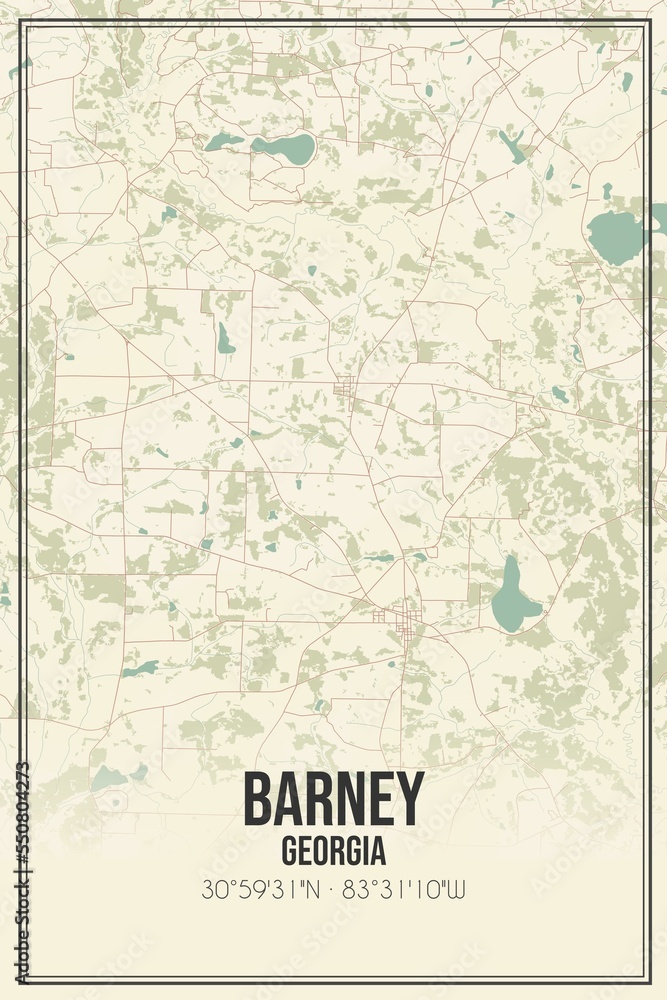 Retro US city map of Barney, Georgia. Vintage street map.