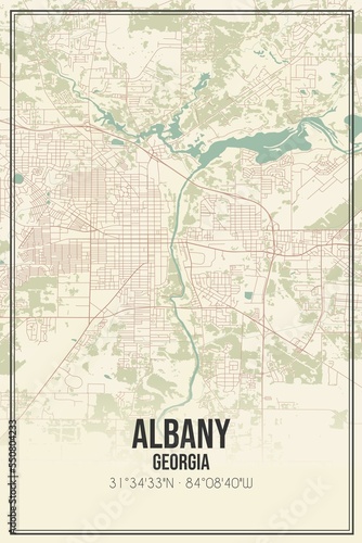 Fototapeta Naklejka Na Ścianę i Meble -  Retro US city map of Albany, Georgia. Vintage street map.