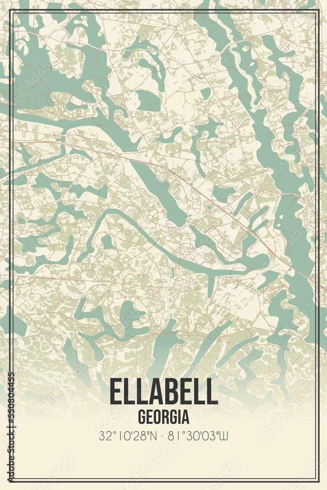 Retro US city map of Ellabell, Vintage street map. Stock