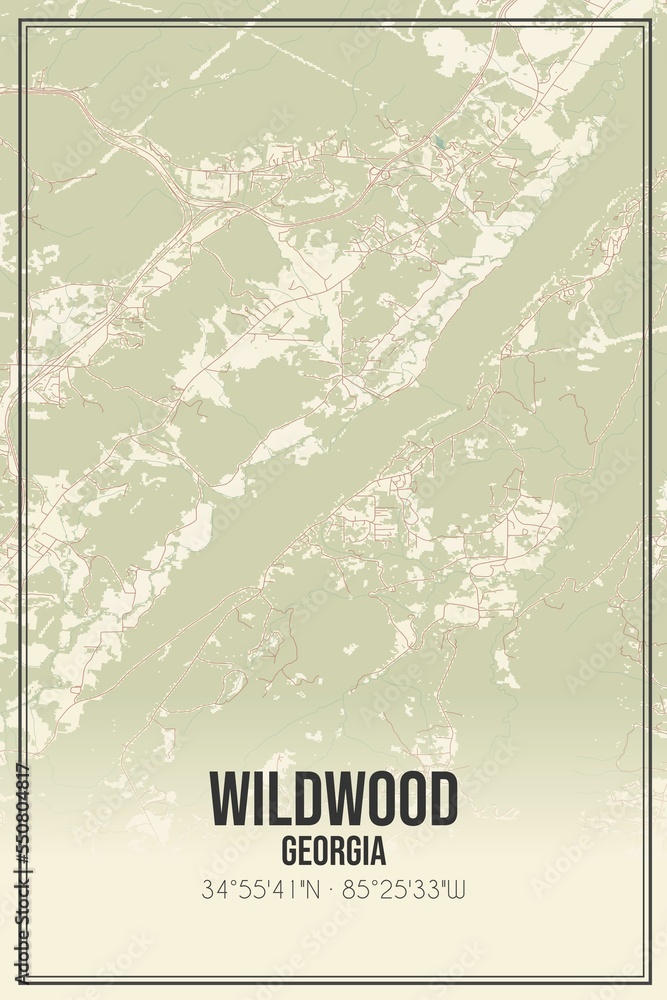 Retro US city map of Wildwood, Georgia. Vintage street map.