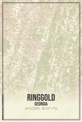 Retro US city map of Ringgold, Georgia. Vintage street map. photo