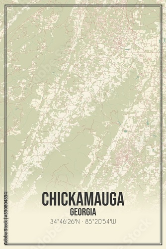 Canvas Print Retro US city map of Chickamauga, Georgia. Vintage street map.