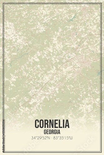 Retro US city map of Cornelia, Georgia. Vintage street map. photo