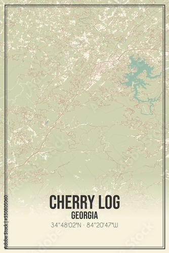 Retro US city map of Cherry Log, Georgia. Vintage street map. photo