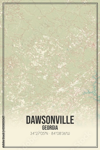 Retro US city map of Dawsonville, Georgia. Vintage street map. photo