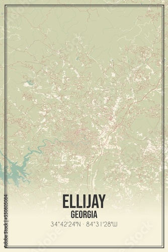 Retro US city map of Ellijay, Georgia. Vintage street map. photo