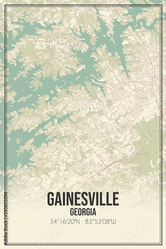Retro US city map of Gainesville, Georgia. Vintage street map. photo