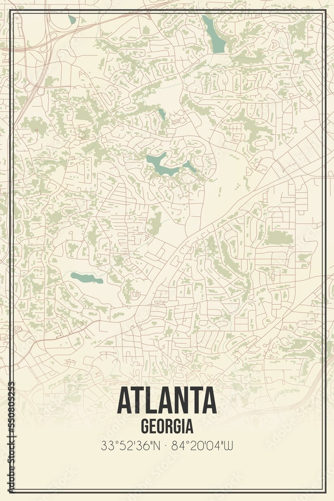 Retro US city map of Atlanta, Georgia. Vintage street map.