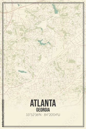 Retro US city map of Atlanta, Georgia. Vintage street map. © Rezona