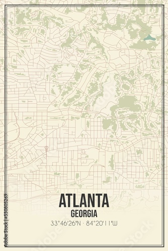 Retro US city map of Atlanta  Georgia. Vintage street map.