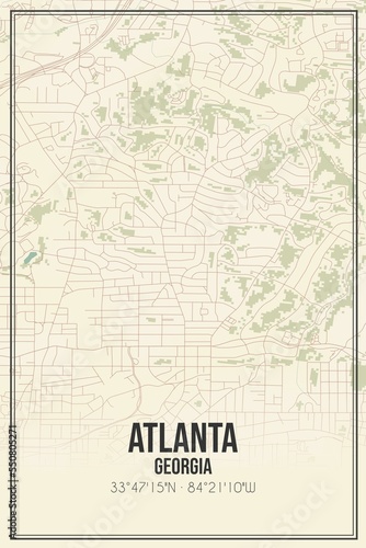 Retro US city map of Atlanta, Georgia. Vintage street map.