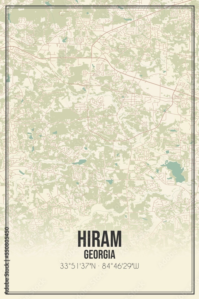 Retro US city map of Hiram, Georgia. Vintage street map.