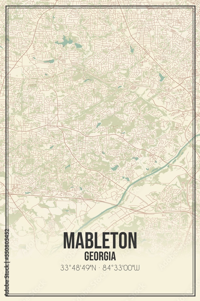 Retro US city map of Mableton, Georgia. Vintage street map.