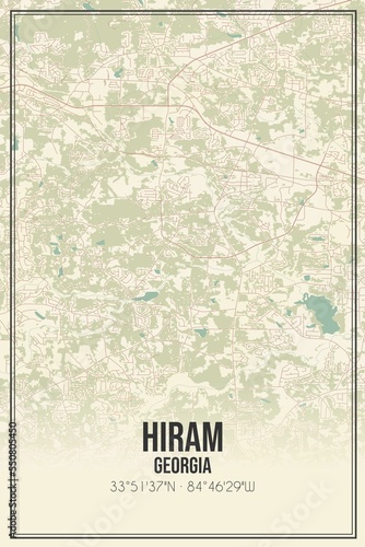 Retro US city map of Hiram, Georgia. Vintage street map. photo