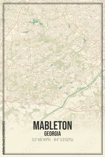 Obraz na płótnie Retro US city map of Mableton, Georgia. Vintage street map. w salonie