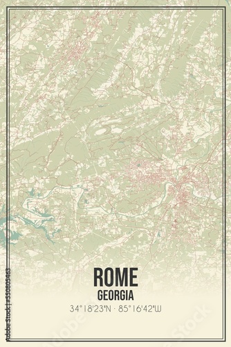 Photography Retro US city map of Rome, Georgia. Vintage street map.