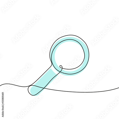 Vector magnifying glass icon in sketch style. Search symbol. Continuous line, editable contour.