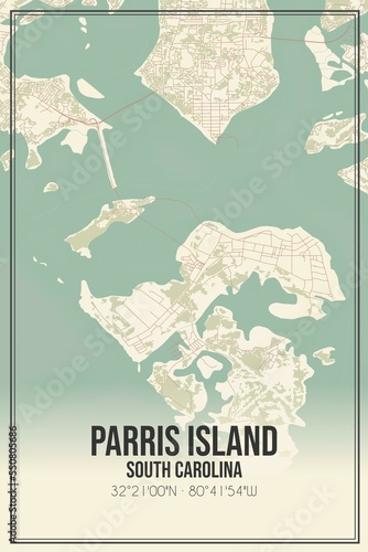Retro US city map of Parris Island, South Carolina. Vintage street map. photo