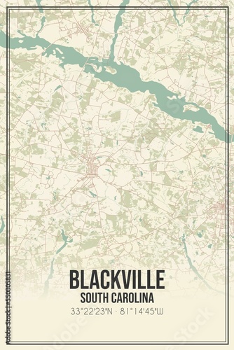 Retro US city map of Blackville  South Carolina. Vintage street map.