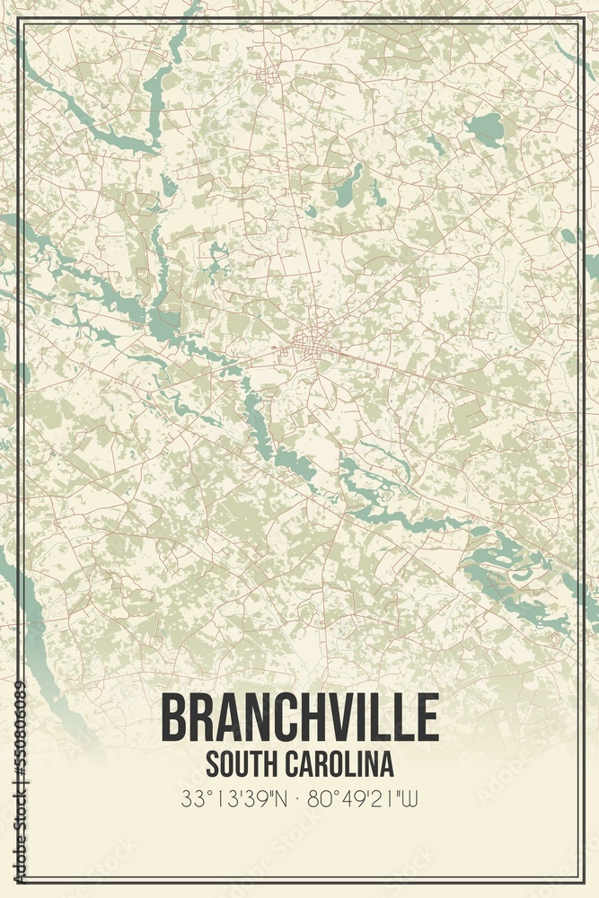 Fototapeta premium Retro US city map of Branchville, South Carolina. Vintage street map.