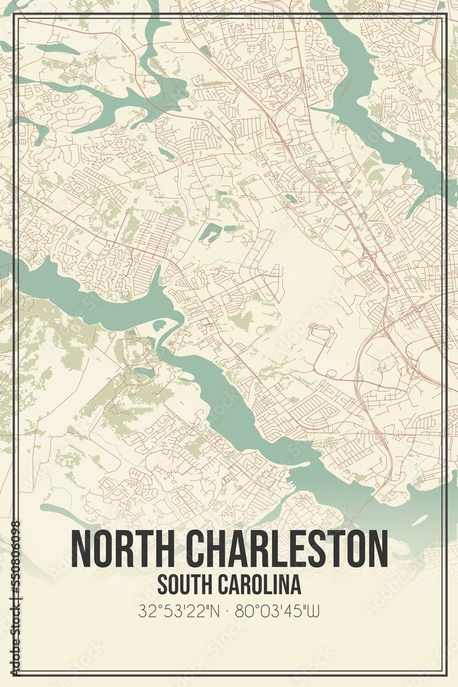 Retro US city map of North Charleston, South Carolina. Vintage street map. Retro US city map of North Charleston, South Carolina. Vintage street map.