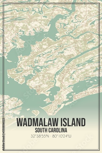 Retro US city map of Wadmalaw Island, South Carolina. Vintage street map. photo