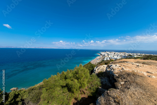 Aerial view  of Rhodes city island with skycrapers and the famous Elli Beach. Panorama with nice sand, lagoon and clear blue water. Famous tourist destination in South Europe. Rhodes Island, Greece. © familie-eisenlohr.de