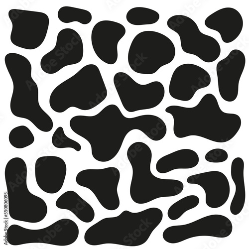Random organic shapes, abstract drops, blotch, inkblot. Vector set of liquid, fluid smooth form. Pebble and stone silhouettes. Collection of specks or spot of various irregular shapes.