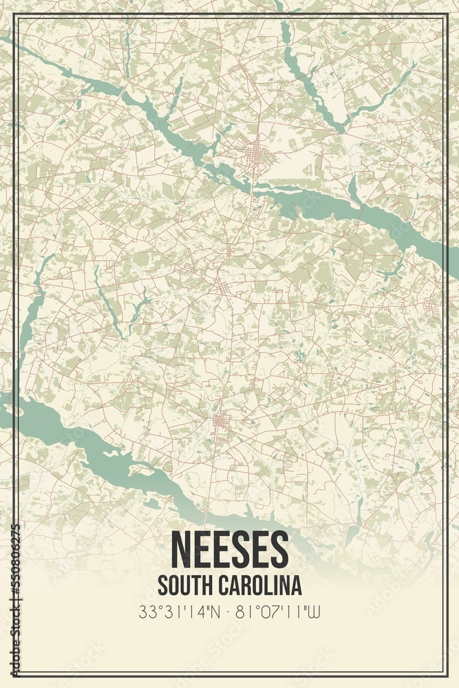Retro US city map of Neeses, South Carolina. Vintage street map. Stock Illustration Adobe Stock