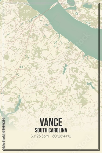 Retro US city map of Vance, South Carolina. Vintage street map. photo