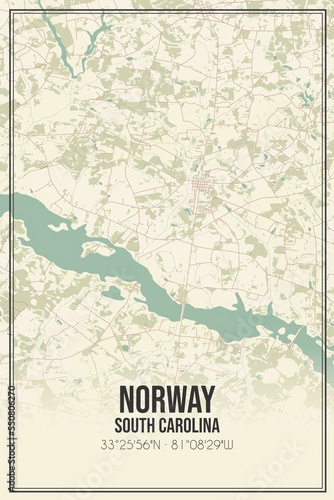 Retro US city map of Norway, South Carolina. Vintage street map. photo