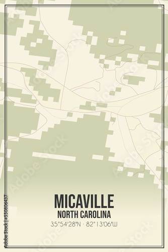 Retro US city map of Micaville, North Carolina. Vintage street map. photo