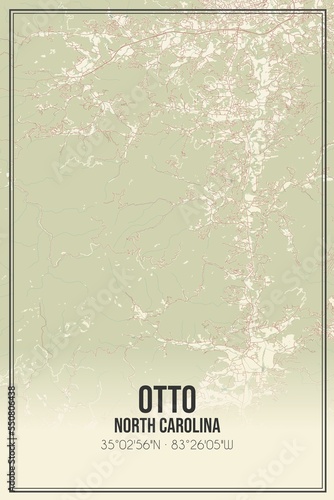 Bild auf Leinwand Retro US city map of Otto, North Carolina. Vintage street map.
