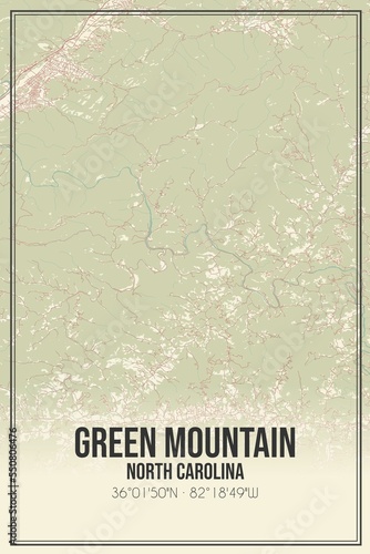 Retro US city map of Green Mountain, North Carolina. Vintage street map. photo