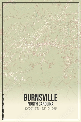 Retro US city map of Burnsville, North Carolina. Vintage street map. photo