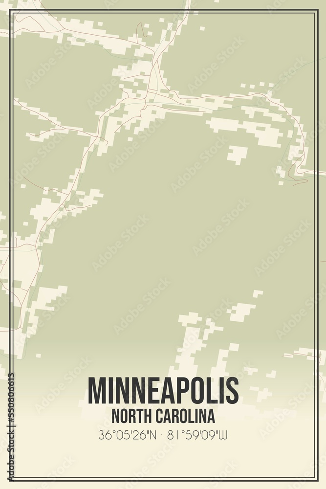 Obraz premium Retro US city map of Minneapolis, North Carolina. Vintage street map.