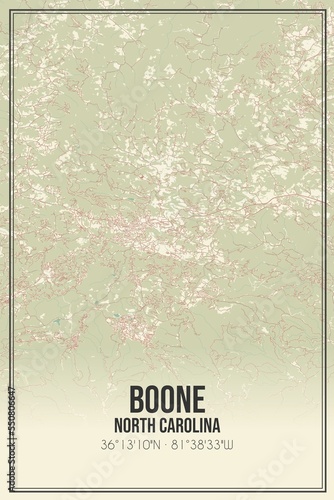 Retro US city map of Boone, North Carolina. Vintage street map. photo